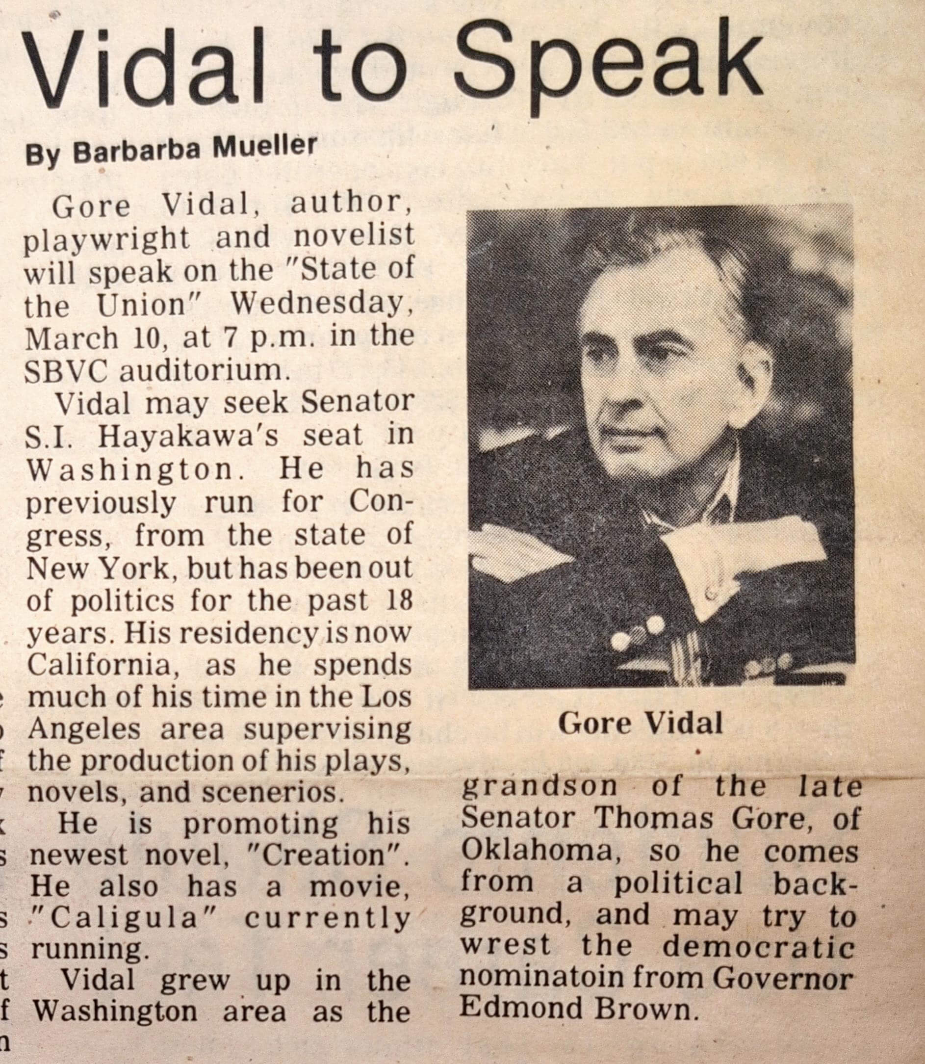 Image One for Gore Vidal Visits Campus