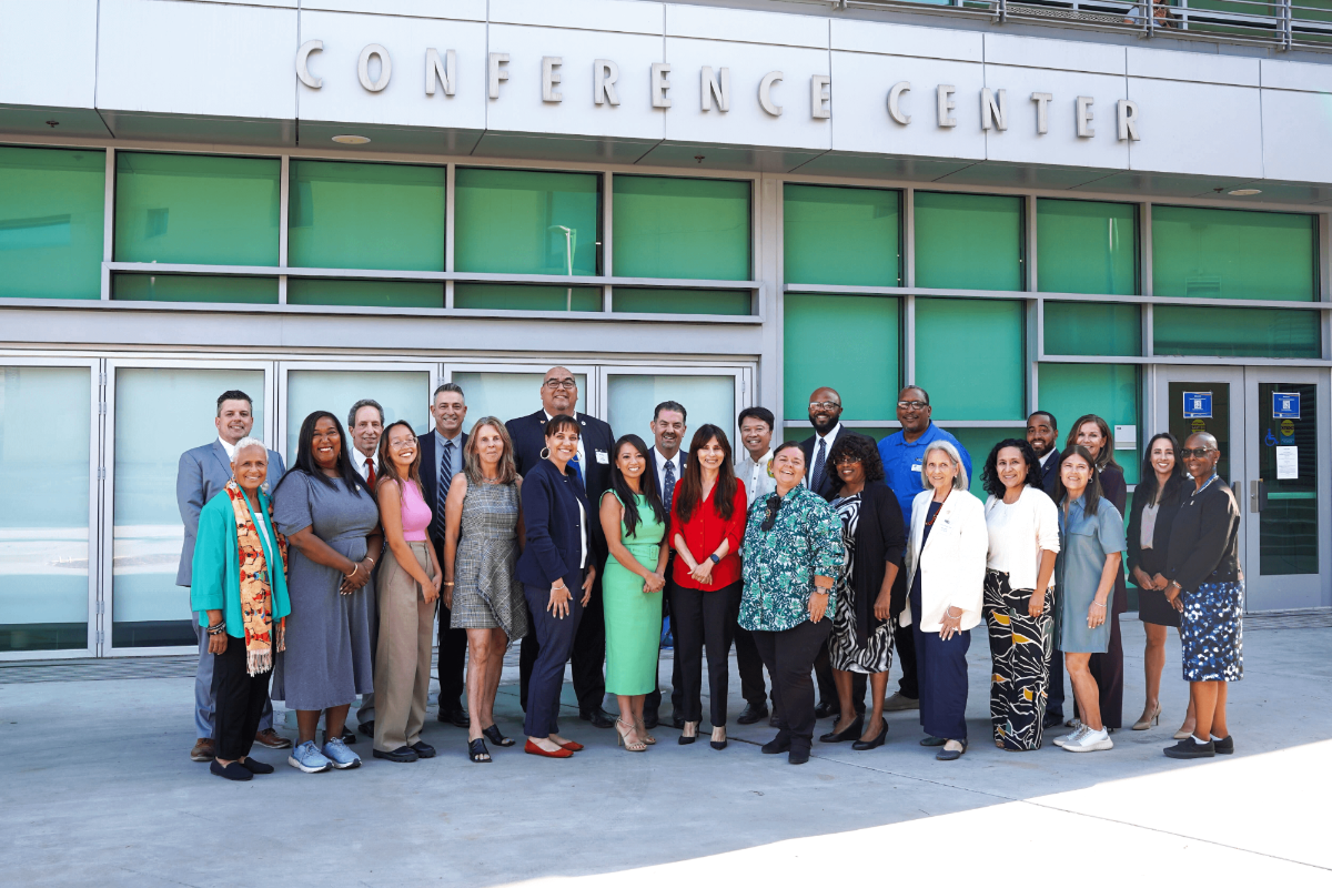 A group photo of admin in front of SBVC Conference Center