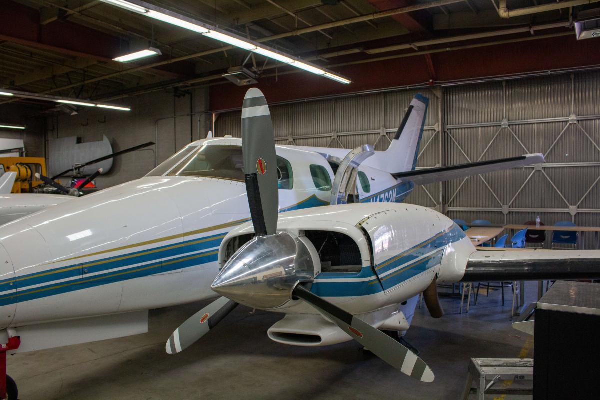 A side profile of a plane in the Aeronautics building 